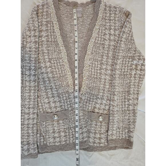 Chico's Novelty Yarn Detail Cardigan Sweater Womens Large Taupe Heather Neutral - Picture 9 of 10
